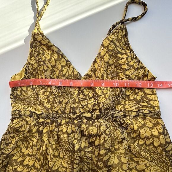 Vila Lille Y2K Babydoll Camisole Top S Lined Yellow Brown Festival Indie Artsy‎ - Picture 6 of 12